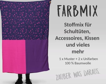 Stoffmix PANEL: Pink Stars Peggy (97 cm x 150 cm) - perfekt für Schultüten & Accessoires zur Einschulung | Pferd, Einhorn, Sterne