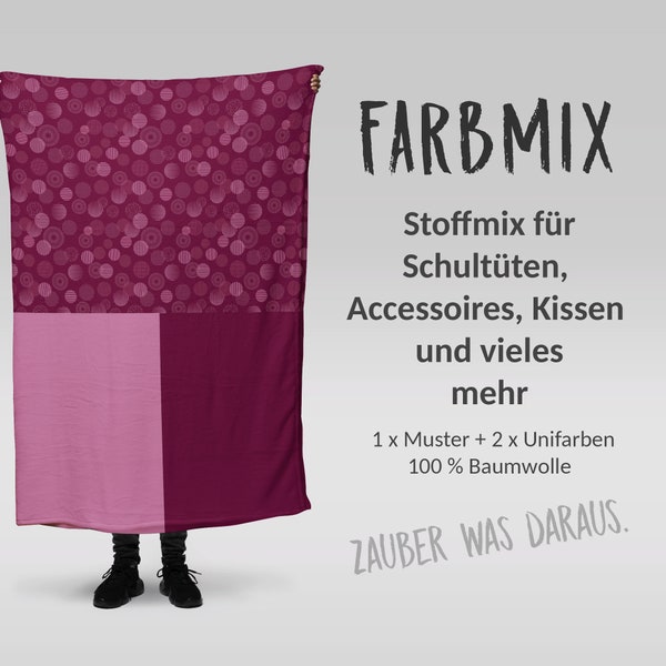 Stoffmix PANEL: Circledots Berry (97 cm x 150 cm) - perfekt für Schultüten & Accessoires zur Einschulung | Glamour, Punkte, Kreise, Star