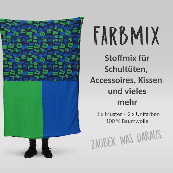 Stoffmix PANEL: Fussball ABC (97 cm x 150 cm) - perfekt für Schultüten & Accessoires zur Einschulung | Fussball, Soccer, Grün, Blau