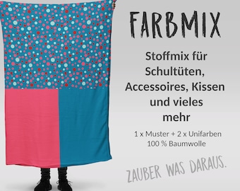 Stoffmix PANEL: Elegante Punkte auf Türkis (97 cm x 150 cm) - perfekt für Schultüten & Accessoires zur Einschulung | Dots, Pferde, Horse