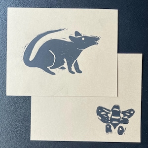 Rat Linocut Print - Mini Block Print - Rodent