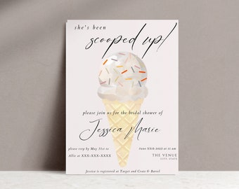 Bridal Shower Template | She's Been Scooped Up Theme | Ice Cream Scoops Theme | Canva Bridal Shower Invitation Template