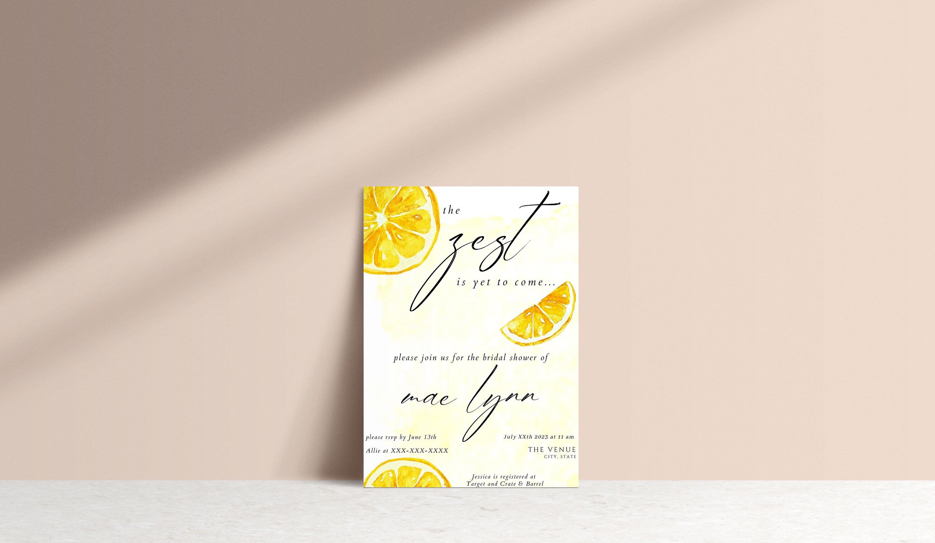 Bridal Shower Template | the Zest is yet to Come Theme | Lemon Bridal ...