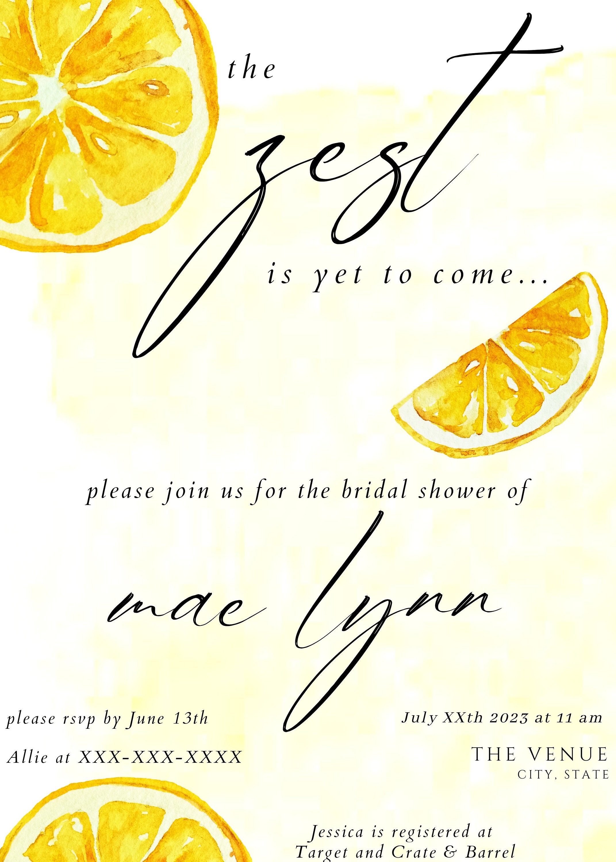 Bridal Shower Template | the Zest is yet to Come Theme | Lemon Bridal ...