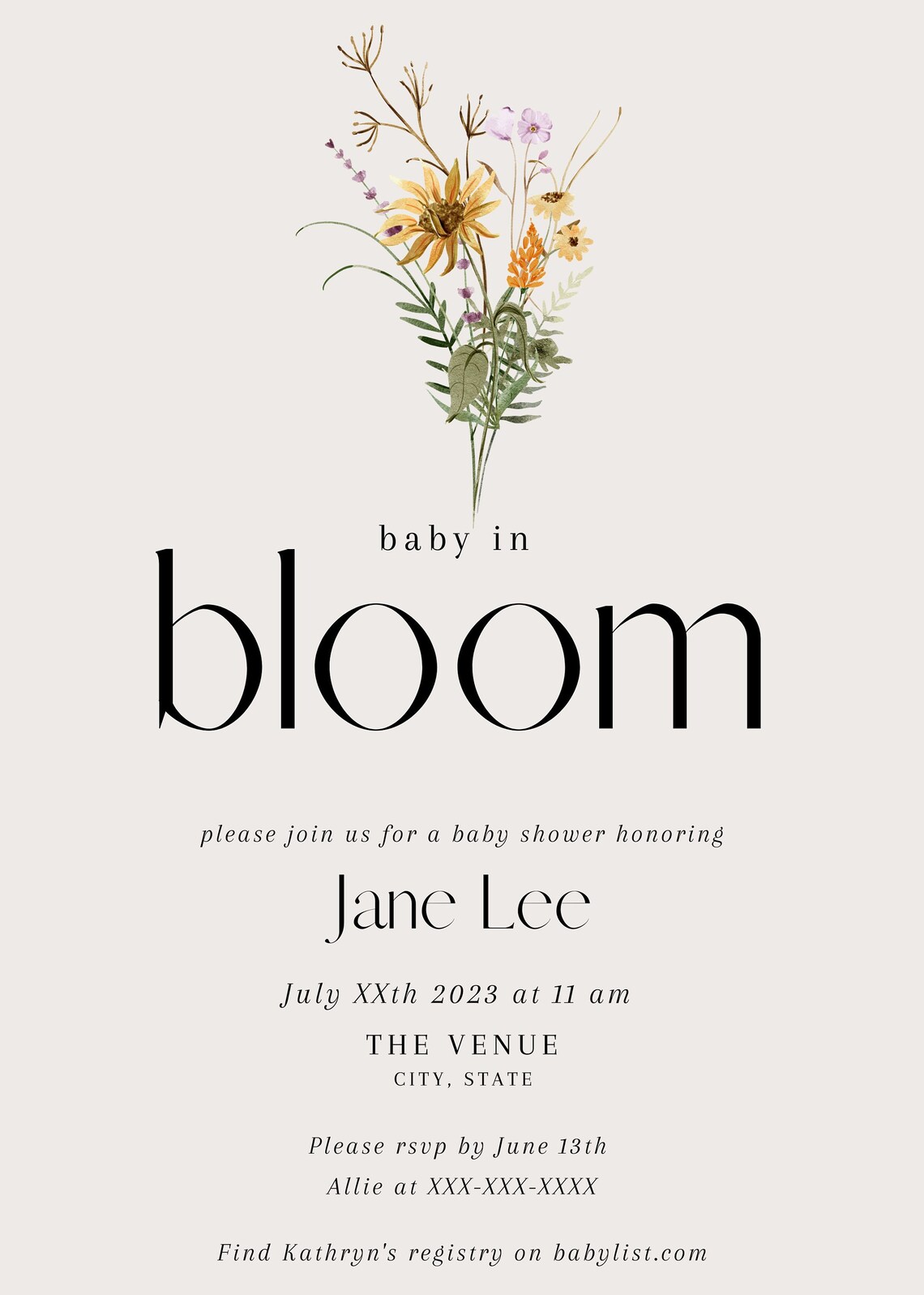 Baby Shower Template Simple Boho Baby in Bloom Theme Floral Baby Shower
