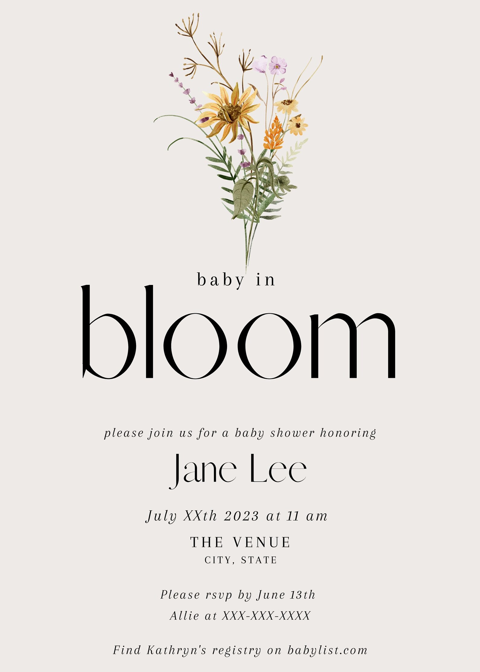 Baby Shower Template Simple Boho Baby in Bloom Theme Floral Baby Shower