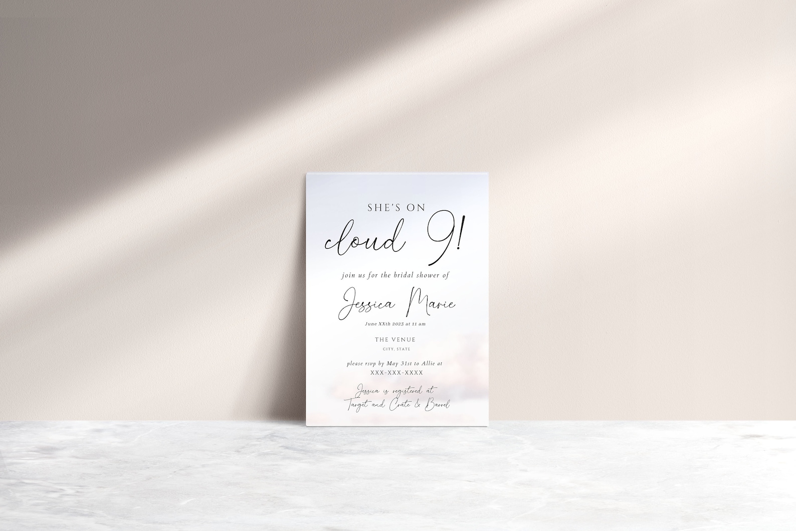 Bridal Shower Invitation Template She's on Cloud 9 Bridal Shower Theme
