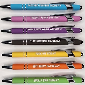 Funny Daily Pen Set of 7 Crappy Week Pens Sweary Word Daily Pens Set  Offensive Pen Set Funny and Sarcastic 