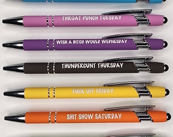 Funny Daily Pen Set of 7 | Crappy Week Pens | Sweary Word Daily Pens Set | Offensive Pen Set | Funny and Sarcastic