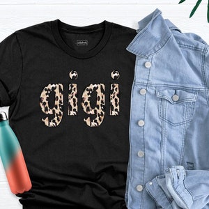 Leopard Gigi Shirt, Mothers Day Tee, Grandma Tshirt, Grandmother Shirts, New Mimi Shirt, Nana Birthday Gift Shirt, Baby Announcement Outfit