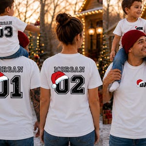 Family Christmas Tee Dad Son Santa Hat Shirt Mom Daughter Xmas Tshirt Matching Christmas Party Tee Last Name Christmas Shirt Holiday Outfit