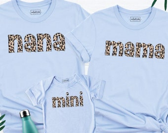 Leopard Nana Mama Mini Shirt Matching Mothers Day Tee, Grandma Mom Daughter Shirt, Mommy and Me Tshirt, New Mom Shirt, Cute Baby Shower Tee
