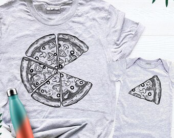 Family Matching Pizza and Slice Shirt Tee Dad Son Daughter Tees, First Birthday Pizza Theme Party Tshirt, Funny New Mama Daddy Baby Outfit
