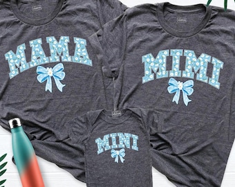 Mama Mimi Mini Bow Shirt Matching First Mothers Day Family Tee, Floral Coquette Bow Mom and Daughter Shirt, Mommy Baby Tee New Mom Gift Tees