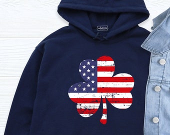 Irish American Flag Shamrock Hoodie, Saint Patrick's Day Shirt, Clover Flag Sweater, St Patricks Day Sweatshirt, Lucky Sweatshirt, Irish Tee