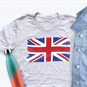 Union Jack V-Neck T-Shirt - Distressed British Flag Tee, 100% Combed Cotton, Unisex Sizes S-3XL