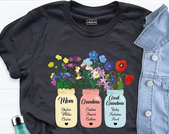 Personalized Grandma Flower Jar Shirt with Children Names, Custom Great Grandma Shirt, Flower Jar Tee, Mothers Day Tshirt, Grandmother Shirt