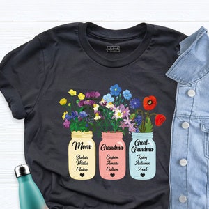 Personalized Grandma Flower Jar Shirt with Children Names, Custom Great Grandma Shirt, Flower Jar Tee, Mothers Day Tshirt, Grandmother Shirt