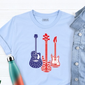 Guitar USA Flag Tshirt, Patriotic Musician Tee, 4th Of July Patriotic Shirt, Guitarist Shirt, Guitar Player Shirt, American Flag Shirt