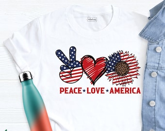 Peace Love America Shirt, 4th of July Shirt, Independence Day Shirt, Memorial Day Shirt, 4th of July Family Shirt, Patriotic Day Shirt