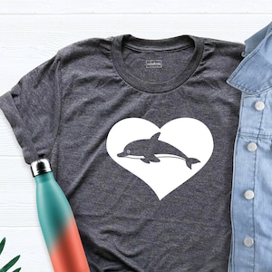 Dolphin Heart Shirt, Dolphin Lover Shirt, Cute Dolphin Shirt, Heart Dolphin Love Tshirt, Dolphin Couple Shirts, Animal Lover Shirt