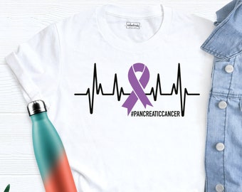 Pancreatic Cancer Shirt, Pancreatic Cancer Heartbeat Shirt, Purple Ribbon Pancreatic Cancer Shirt, Custom Pancreatic Cancer Awareness Shirt
