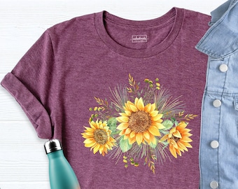 Sunflower Shirt, Floral Tee Shirt, Garden Shirt, Sunflower Tshirt, Flower Print Shirt, Wildflower Tshirt, Botanical Shirt, Garden Shirt