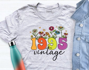 Flower Colorful Vintage 1995 Shirt, 29th Birthday Shirt, Birthday Year Shirts Men, Party Shirt, Women Birthday Shirts, Birthday Party Shirt