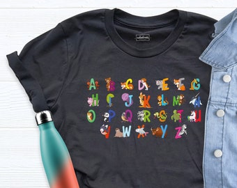 Alphabet Shirt, ABC Shirt, Animals Alphabet T-Shirt, Kindergarten Teacher Shirt, Alphabet Shirt for Teachers, Teacher Shirt, Kids Shirt