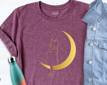 Cat in the Moon Shirt, Best Friend Gift Shirt, Cat Lover Shirt, Animal Lover Tee, T Shirt For Women, Moon Shirt, Cat Shirt, Christmas Gift