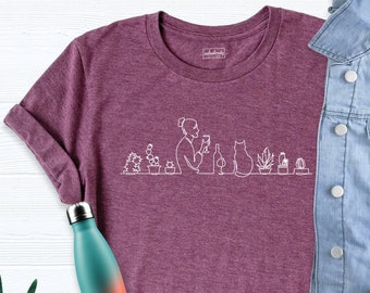 Cats and Plants Shirt, Plant Lady Shirt, Gardener Shirt, Shirts for Cat Lover, Succulent Plants Shirt, Cat Lover Mom Shirt, Botanical Shirt