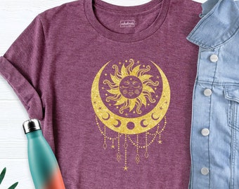 Sun Moon Stars Shirt, Boho Shirt, Bohemian Tee Shirt, Vintage Tee, Moon Shirt, Boho Tee, Graphic Tee, Sun Shirt, Sun T-Shirt, Nature Shirt
