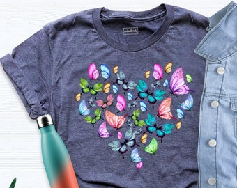 Butterfly Shirt, Butterfly Tee, Heart Butterfly Tshirt, Spring Tshirt, Butterfly Lover Shirt, Butterfly Heart Shirt, Cute Butterfly Tee