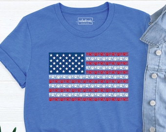 Paw Print USA Flag Shirt, Fourth of July Dog Tshirt, 4th Of July Outfit, Red White Blue USA Flag Tshirt, Freedom Outfit, Independence Shirt