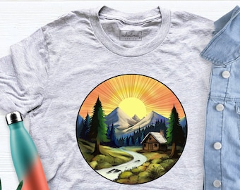 Sunset Landscape Tshirt, Nature Scenery Tee, Adventure Shirt, Travel Shirt, Hiking Shirt, Forest Shirt, Nature Lovers Shirt, Camping Shirt