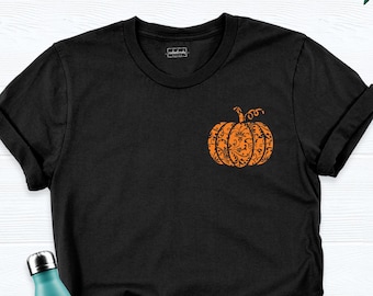 Pumpkin Shirt Thanksgiving Floral Pumpkin Pocket Tee, Fall Season Shirt, Autumn Shirt for Women, Cute Pumpkin Outfit, Flower Pumpkin Tshirt