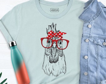 Funny Chicken Shirt, Farm Girl Shirt, Chicken With Glasses Shirt, Chicken Shirt, Cute Chicken Tshirt, Women Chicken Shirt, Chicken Tee