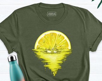 Sunset Lemon Tshirt, Summer Holiday Tees, Lemonade Shirt, Lemon Beach Outfits, Citrus Fruit Tee, Botanic Lemon Tshirts, Funny Spring Shirt