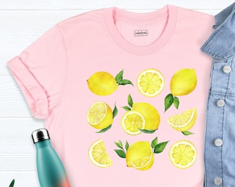 Lemons Shirt, Botanical Shirt, Cottagecore Shirt, Sunset Life Tee, Summer Shirt, Fruit Shirt, Botanic Lemon T shirts, Women Beach Shirt