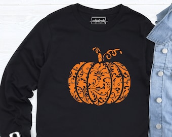 Fall Thanksgiving Pumpkin Long Sleeve, Floral Pumpkin Sweatshirt, Halloween Shirt, Thanksgiving Shirt, Halloween Pumpkin Shirt, Pumpkin Tee