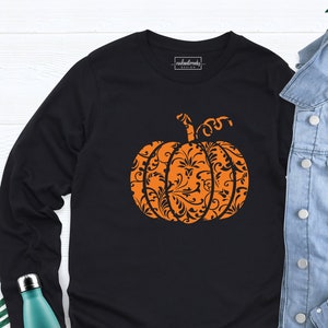 Fall Thanksgiving Pumpkin Long Sleeve, Floral Pumpkin Sweatshirt, Halloween Shirt, Thanksgiving Shirt, Halloween Pumpkin Shirt, Pumpkin Tee