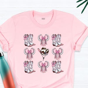 Pink Bow Cowgirl Boots Shirt Country Concert Tee, Coquette Cowgirl Tshirt, Western Cowgirl Boots Shirt, Western Girls Aesthetic Gift Outfit