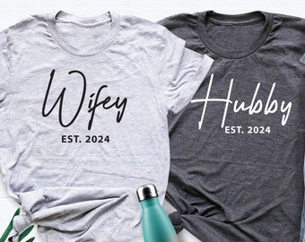 Wifey and Hubby Shirt, Wedding Party Shirt, Wifey Est 2023 Shirt, Hubby Est 2023 Shirt, Wife and Hubs Shirts, Wedding Shirt, Honeymoon Shirt