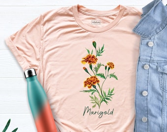 Marigold Shirt, Botanical Shirt, Gardening T-Shirt, Mothers Day Gift Tee, Floral Shirt, Spring Shirt, Gift For Birthday Tee, Plant Lover Tee