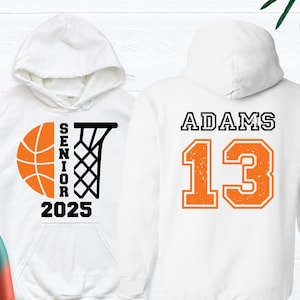 Senior 2025 Basketball Hoodie Tee, Custom Name Number Basketball Sweatshirt Basketball Team Shirt Personalized Basketball Player Long Sleeve