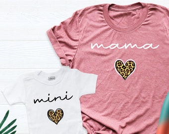 Mama Mini Leopard Heart Shirt, Leopard Mama and Mini T-Shirts, Mama Leopard Shirt, Mini Leopard Shirt, Mom and Daughter Matching