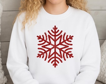 Glitter Snowflake Sweatshirt Christmas Women Tee, Xmas Winter Hoodie, Family Holiday Christmas Party Sweater, Snowflake Long Sleeve Shirt
