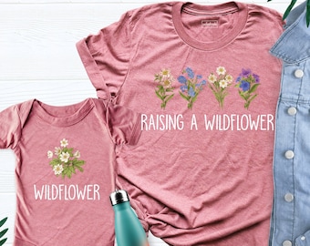 Mommy and Me Shirt Raising Wildflowers Tshirt Mama Mini Shirts Mothers Day Shirt Mother Daughter shirt Mama Baby Matching Outfit for New Mom