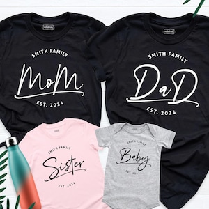 Family Matching Tee, Custom Name EST Year Shirt, Family Anniversary Shirt, Mom Dad Baby Shirt, Baby Shower Shirt, Personalized Family Tshirt