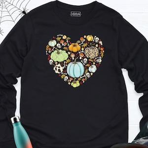 Colorful Fall Pumpkin Long Sleeve, Thanksgiving Long Sleeve, Fall Heart Long Sleeve, Pumpkin Shirt, Autumn Leaves Shirt, Halloween Shirt